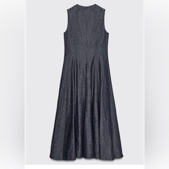 Zara denim fit and flare midi dress - size large - Picture 2 of 7